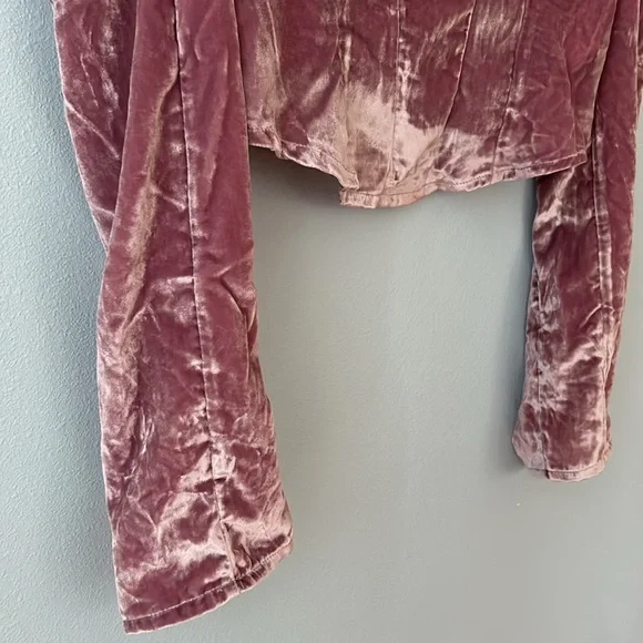 Free People • NWOT Mauve Bridgette Velvet Puff Sleeve Corset Style Top Size Med - Picture 8 of 17